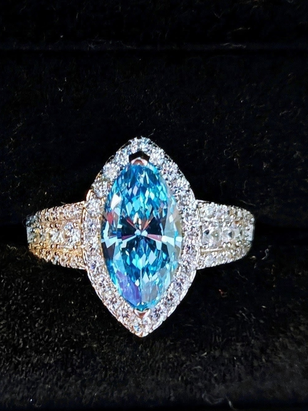 Elegant Sterling Silver Size 8 Blue Marquise Halo Ring - Women's Jewelry